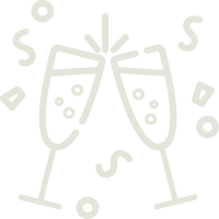 icon of champagne glasses clinking with confetti in the air